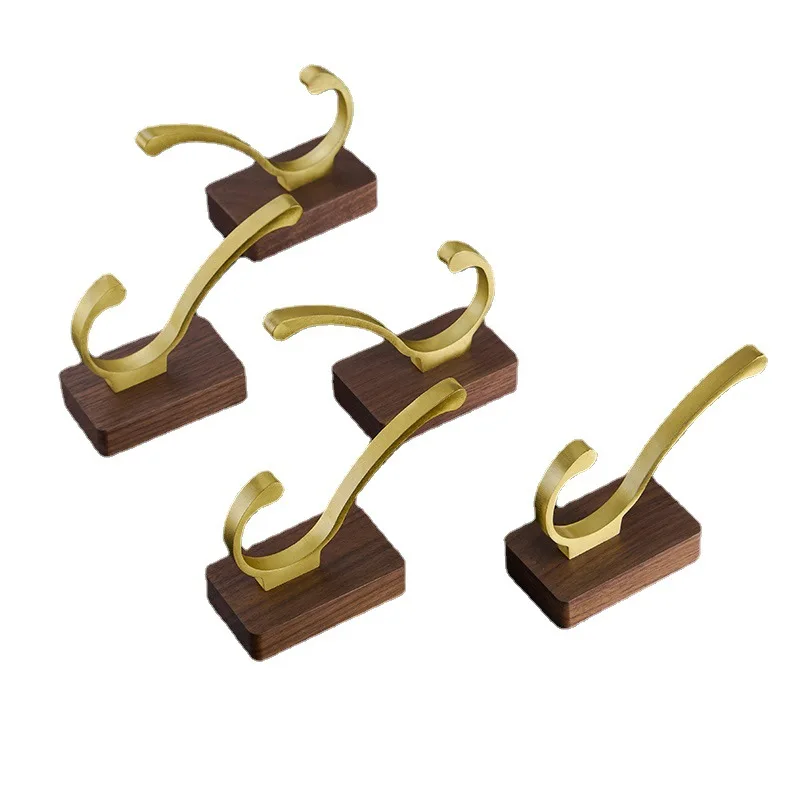 Badkamer Zwart Walnoot Kapstok Achter Deur Handdoekhaak Geborsteld Goud Wandmontage Douche Rij Haak Houten badkameraccessoires