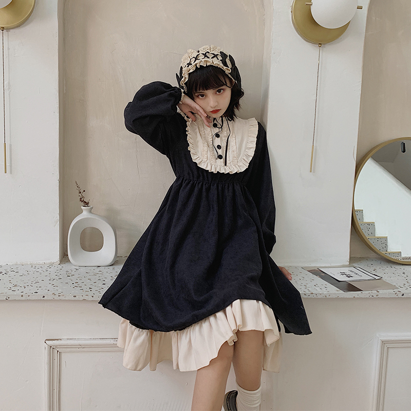 Lolita dress vintage Dark Japanese Loli soft sister Lolita daily dress women autumn