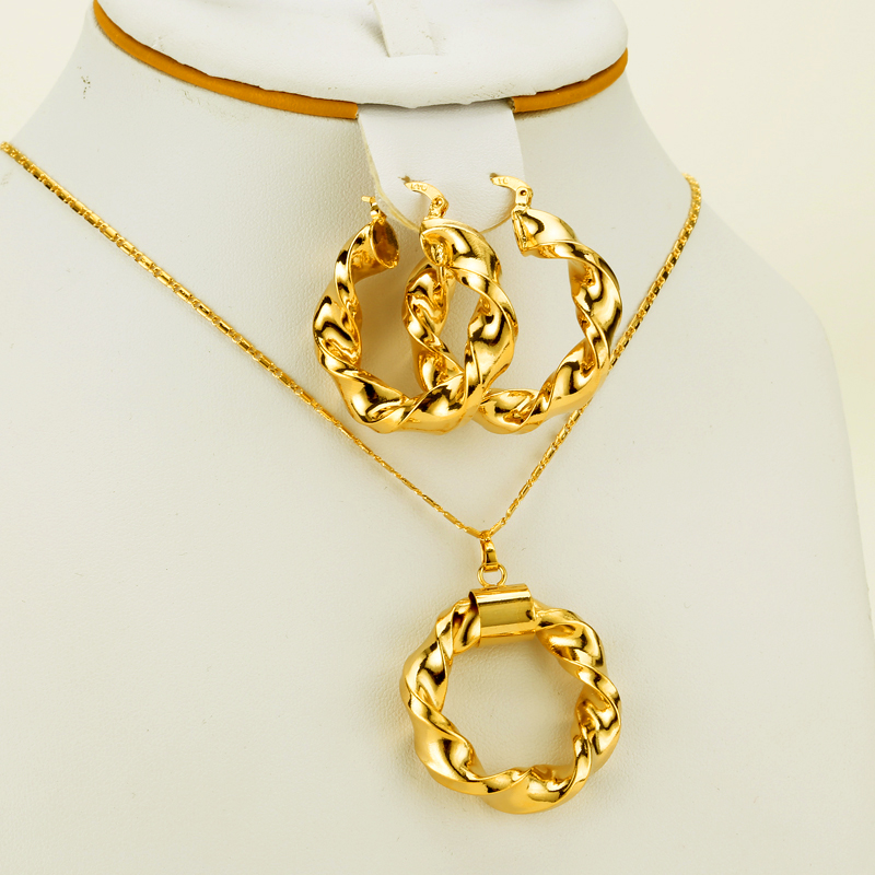 Dubai Gouden Sieraden Afrikaanse Sets Goud Kleur Sieraden Ethiopische Ketting &amp; Oorbellen Voor Israël/Soedan/Arabische/Midden oost Vrouwen