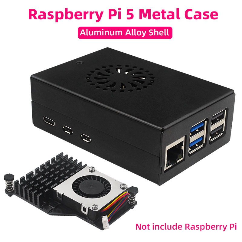Raspberry Pi 5 metalen behuizing aluminium behuizing compatibel voor actieve koeler voor RPI 5 Pi5