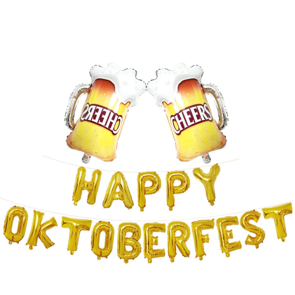 1 sæt folieballoner glad oktoberfest bogstaver ølkopper mønstre mylar helium balloner festindretning (gyldne)