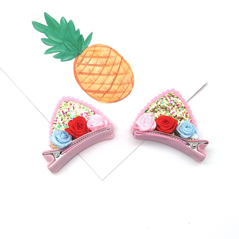 2pcs/set Cute Hair Clips For Girls Kids Toddlers Lovely Cat Ears Hairpin Headwear with Lace Decoration Girls Hair Accessories: 06