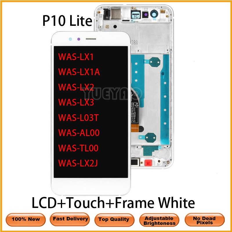 Pantalla LCD de 5,2 pulgadas con marco para Huawei P10 Lite, pantalla Lcd, digitalizador táctil, conjunto de pantalla LCD y Marco: LCD WithFrame White