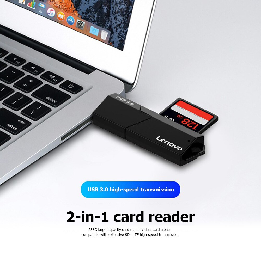 Lenovo D204 Portable 5Gbps USB 3.0 Card Reader 2 in 1 SD TF Memory Cards Adapter for Computer PC