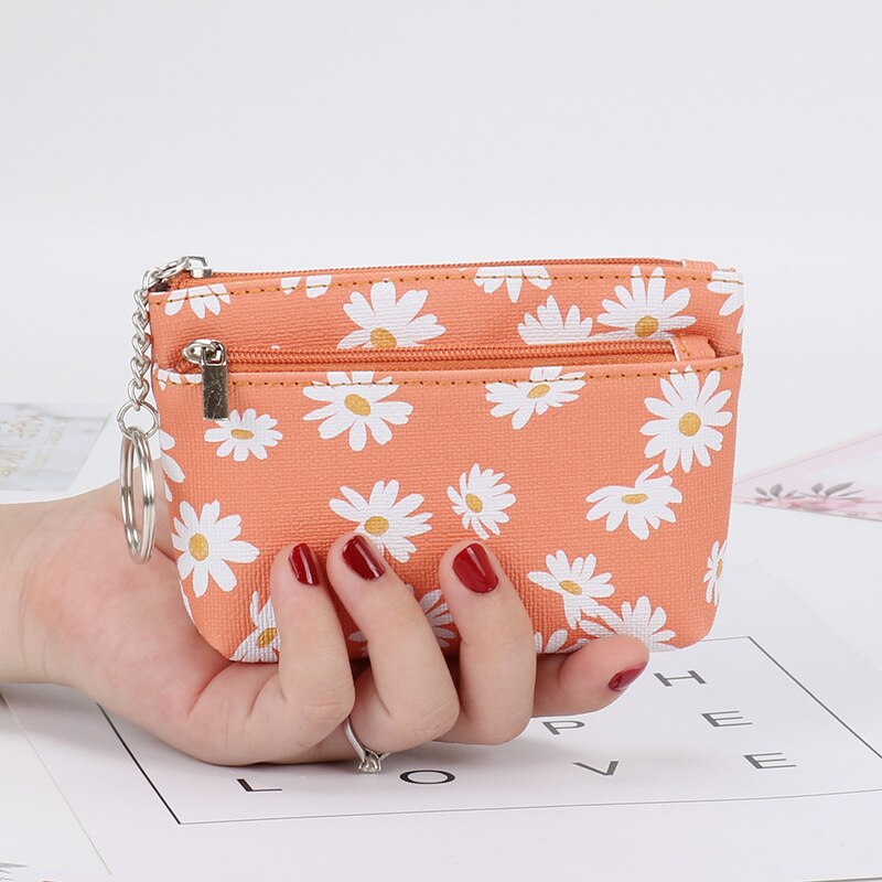 Piccolo portamonete Daisy stile fresco donne ragazze conveniente portachiavi squisito Mini sacchetto di alta qualità bella cerniera portamonete: Arancione