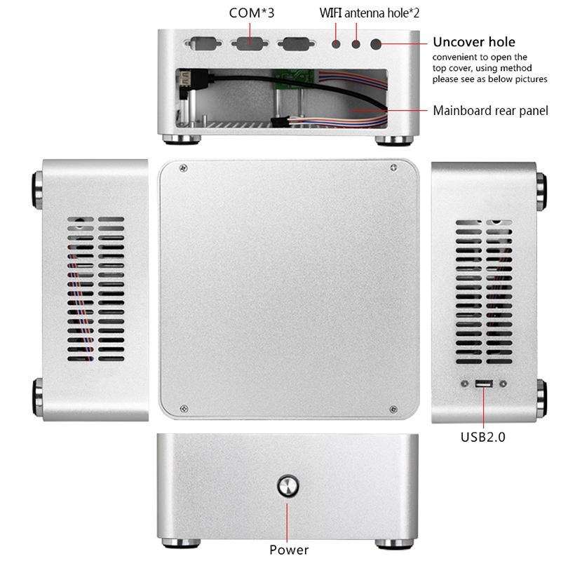 H80 Mini ITX Computer Case Aluminum PC Case Chassis for Without Power Supply