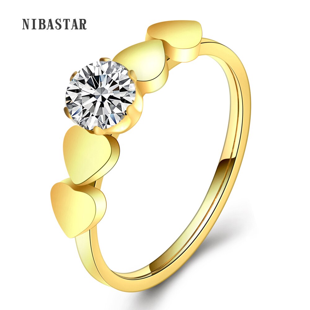 Gold Color Rings Crystal Multiple Heart Rings Girls Ring Jewelry Women's Engagement Party