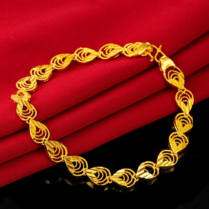Pulseras de oro aluvial de Vietnam de 24k, cadena de cuentas de hojas de Color, joyería pulseras de mujer