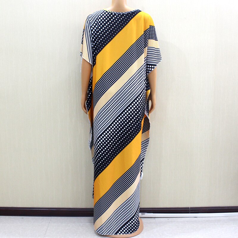 Beautiful African Dashiki O-Neck Beautiful Yellow Print African Women Long Dress