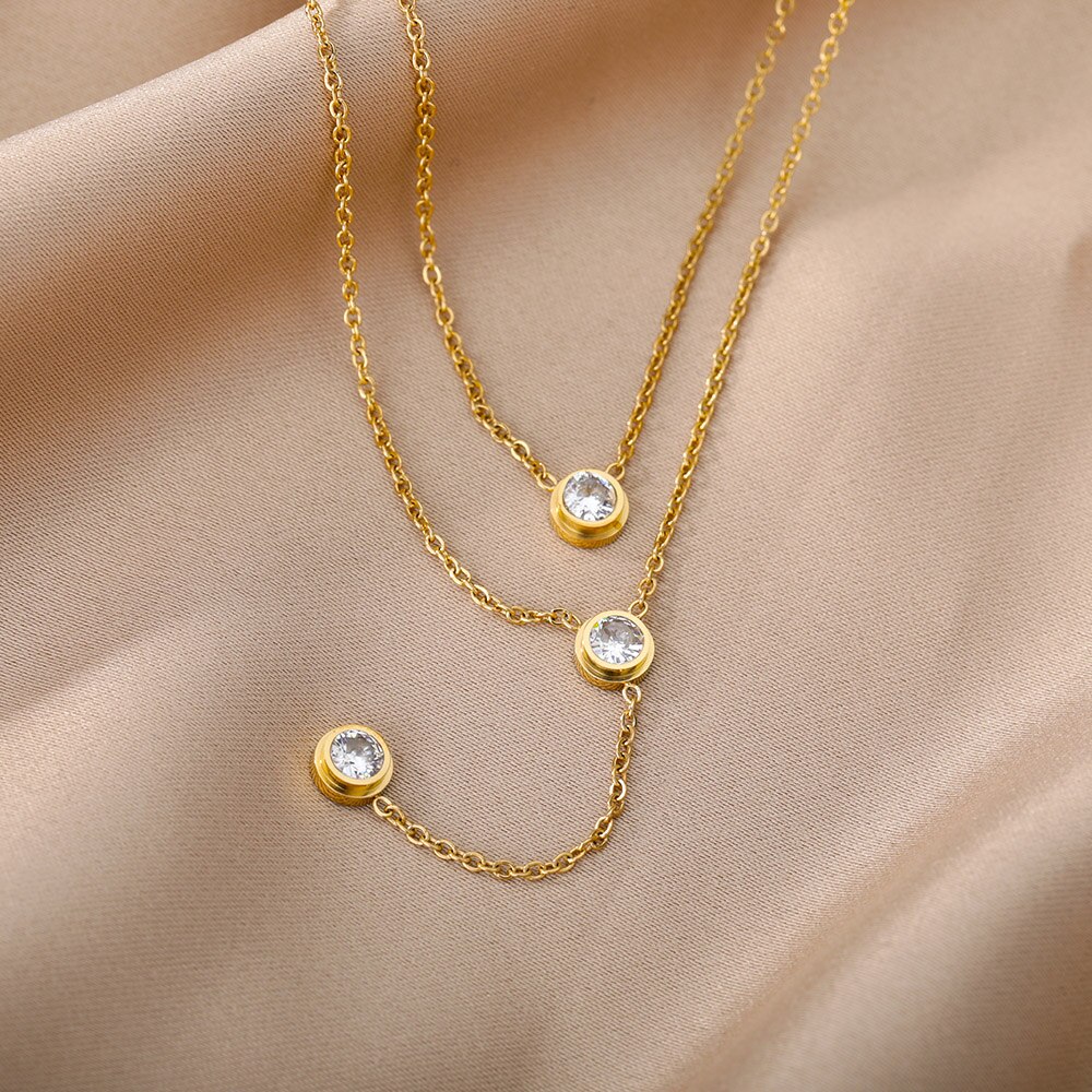 Multilayer Hart Hanger Ketting Voor Vrouwen Elegante Rvs Gouden Ketting Zirkoon Moon Star Ketting Bohemian Sieraden: N03601