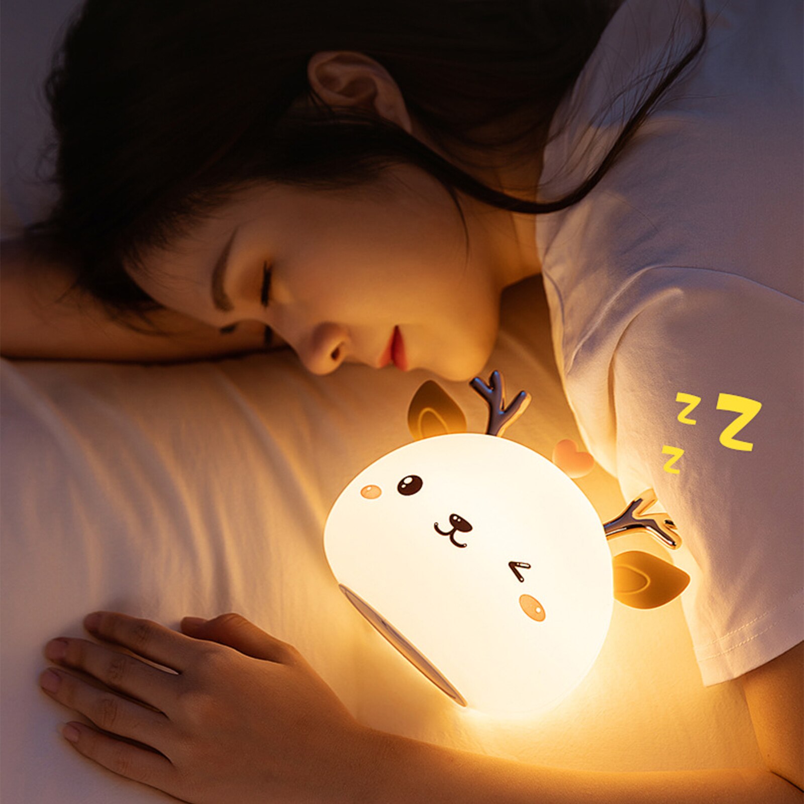 Rechargeable 1800mah Deer Night Lamp 7 Light Colors Soft Silicone Touch Light Adorable Deer Shape Night Light