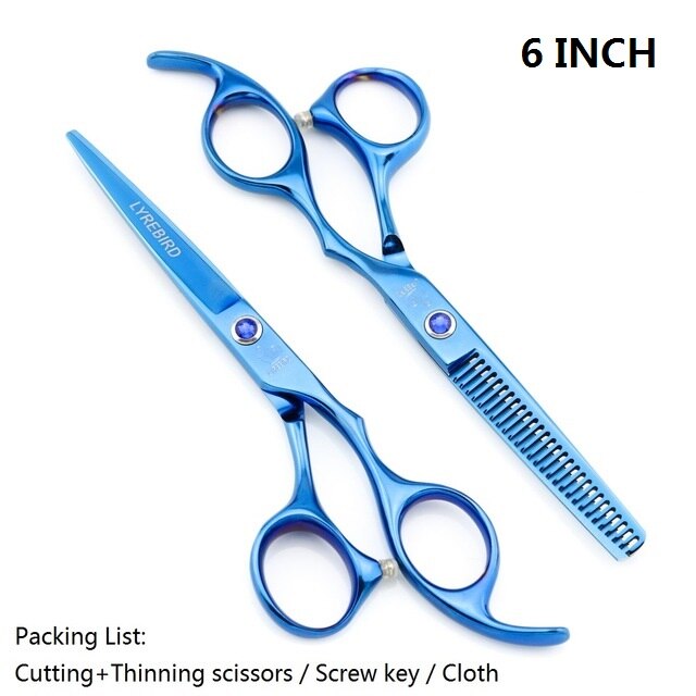 Japan Hair Scissors set Silver 5.5 INCH 6 INCH Hairdressing scissors Hair Cutting scissors Very Sharp Lyrebird: 6 INCH Set Blue