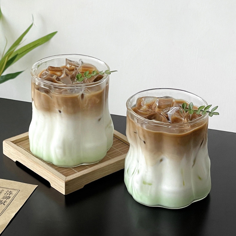 Tazas de café frío, tazas de vidrio estéticas, tazas de café helado, vasos de vidrio, tazas de cóctel, accesorios de escritorio de cocina
