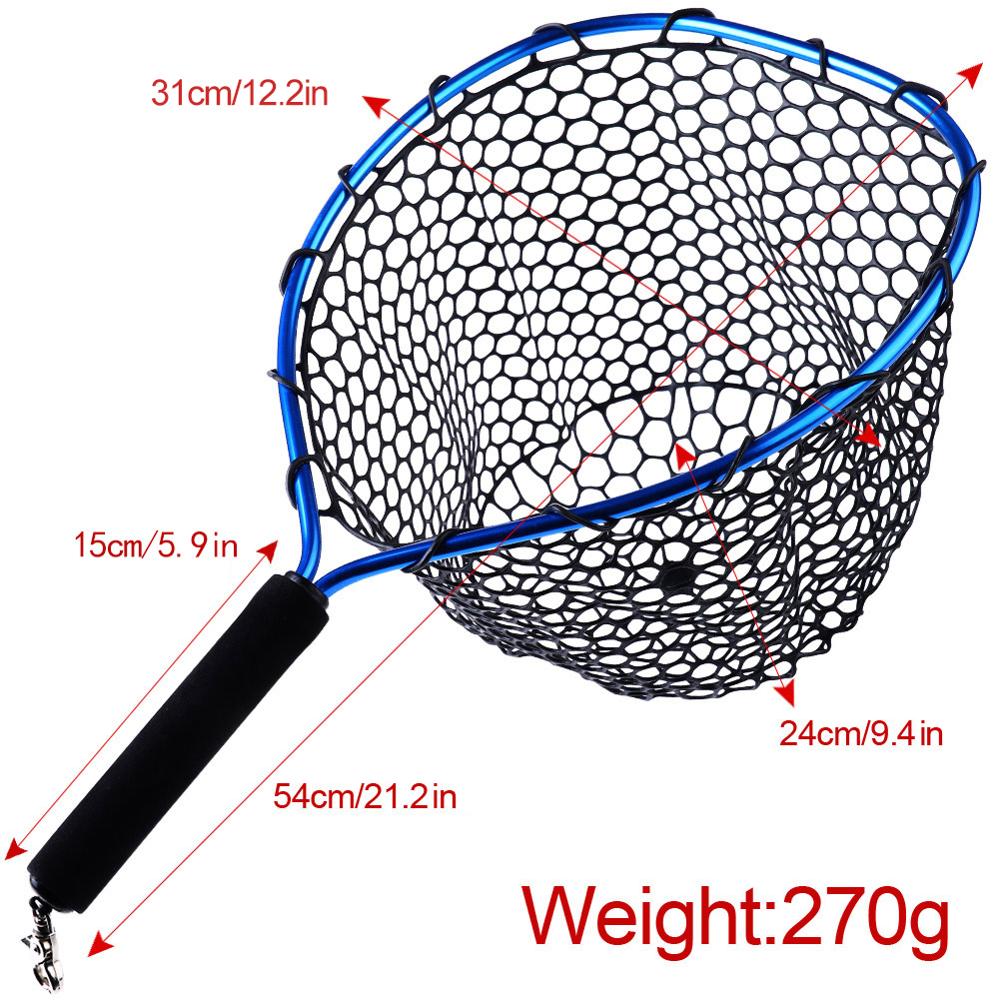 Sougayilang Fly Fishing Net Mesh Soft Rubber Red Landing Net Trout Catch Net Lanyard Rope Magnetic Buckle Fishing Tackle tools