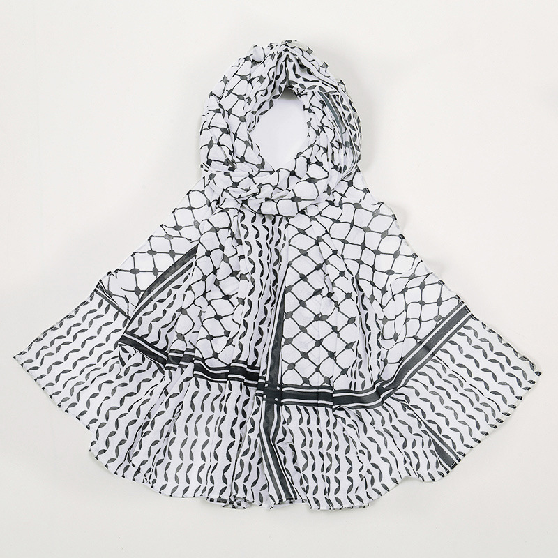 Breathable Chiffon Hijab Vintage Printed Long Scarf Geometric Pattern Head Wrap for Women Lightweight Thin Soft Cozy Shaw: dark ginger