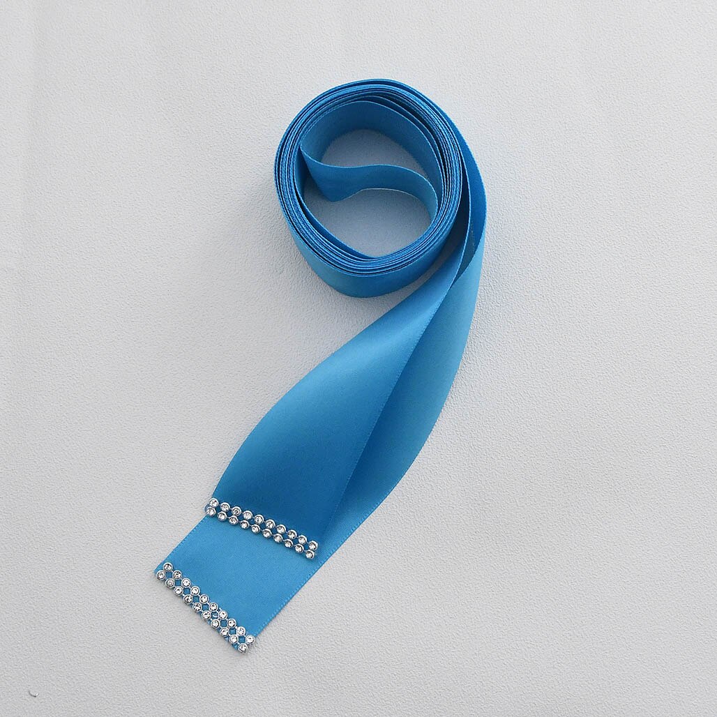 Cinturón de lujo con flores y plumas grandes para mujer, fajín de señora para de boda con diamantes de imitación y cinturón para chica de cristales, S478: blue ribbon
