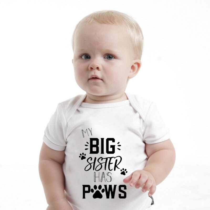 Mijn Grote Zus Heeft Poten Print Baby Bodysuit Zomer Pasgeboren Korte Mouw Katoenen Baby Jongen Meisje Jumpsuit Baby Kleding Outfits 0-18M