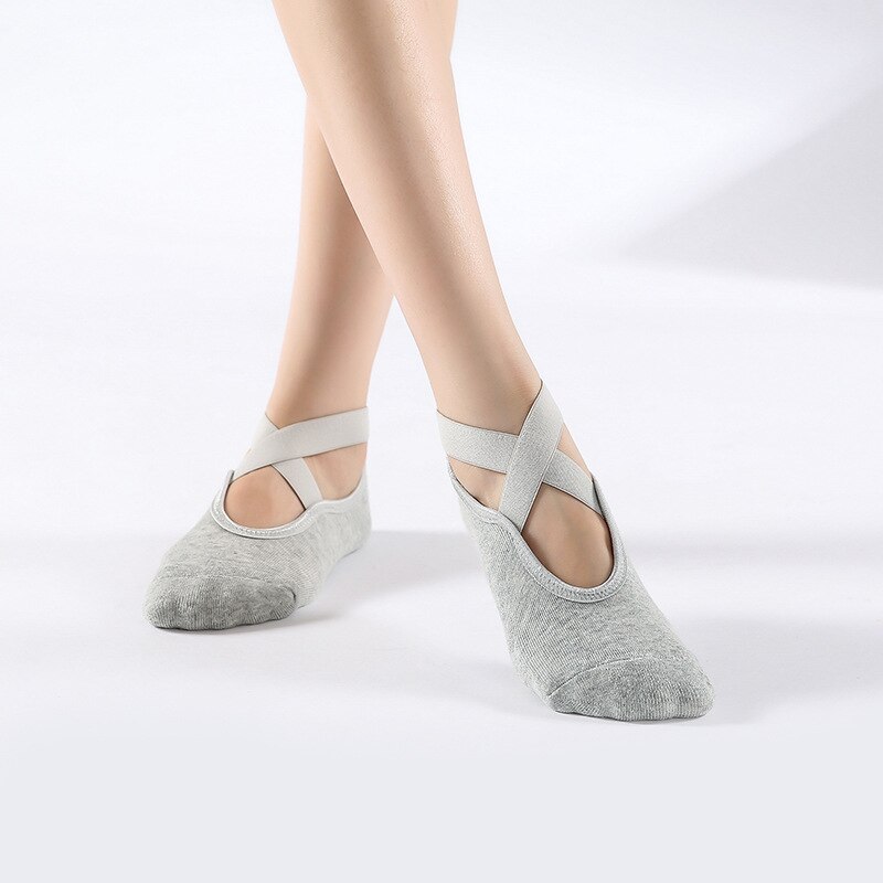 Pilates-socken für damen, rutschfest, atmungsaktiv, offen, yoga-socken, knöchelsocken, ballett- und sportsocken für damen, fitnessstudio: Hellgrau