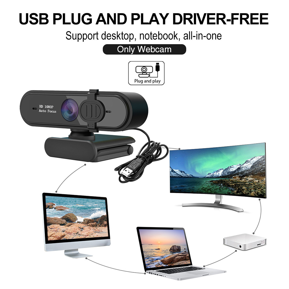 Office With Microphone Privacy Cover Computer Webcam HD 1080P USB Auto Focusing PC Laptop Meeting Camera Gaming Plug And Play