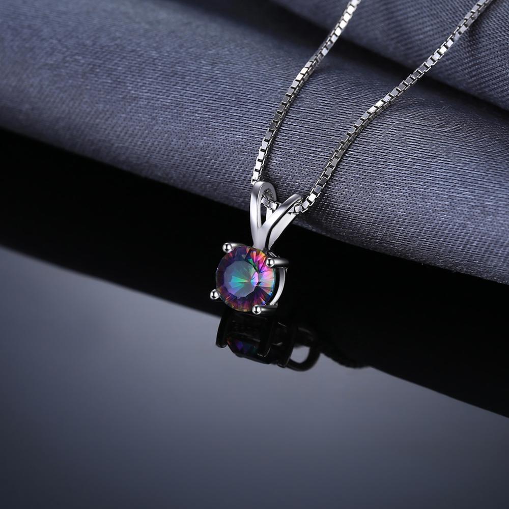 JewelryPalace Rainbow Mystic Topaz Pendant Necklace 925 Sterling Silver Gemstones Choker Statement Necklace Women Without Chain