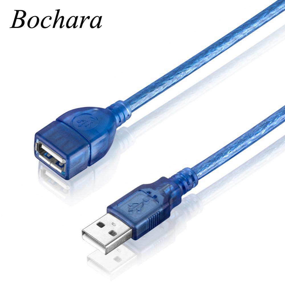 Bochara Usb 2.0 Verlengkabel Man-vrouw M/F Dual Afscherming (Folie + Gevlochten) transparant Blauw 1.5 M 1.8 M 3 M 5 M 10 M