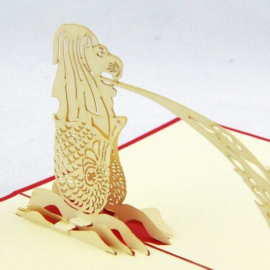 Singapore merlion souvenirkort  /3d pop-up kirigami-kort/ håndlavede lykønskningskort