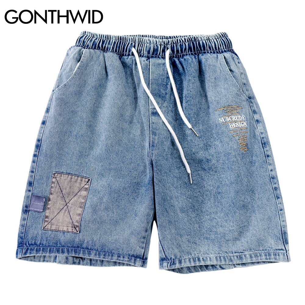 GONTHWID Denim Jean Shorts Streetwear Hip Hop Color Block Patchwork Short Jeans Harajuku Casual Baggy Short Denim Pants