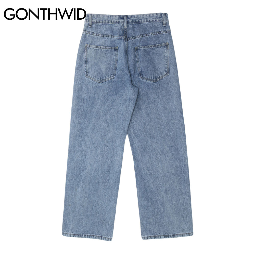 GONTHWID Denim Hosen Kette Rose Schmetterling drucken ausgebeult Jeans Streetwear Herren Hüfte hüpfen Harajuku lässig verlieren Schlauch Schwarz