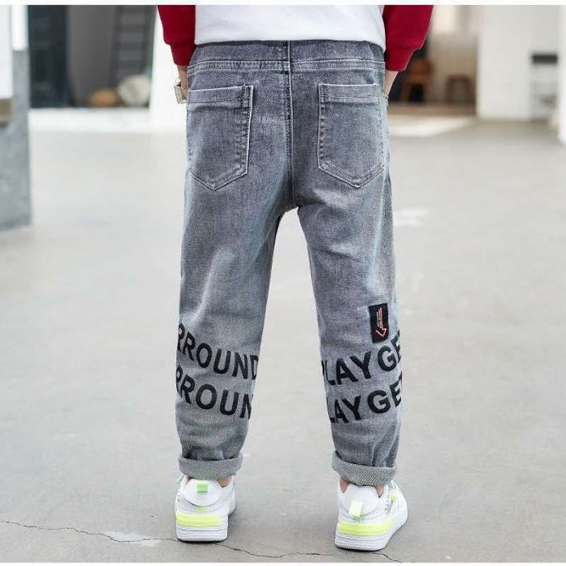 IENENS Boy's Letter Jeans Child Cowboy Trousers Spring Autumn Slim Denim Pants Kids Stretch Jeans 4-11 Years Bottoms Clothes