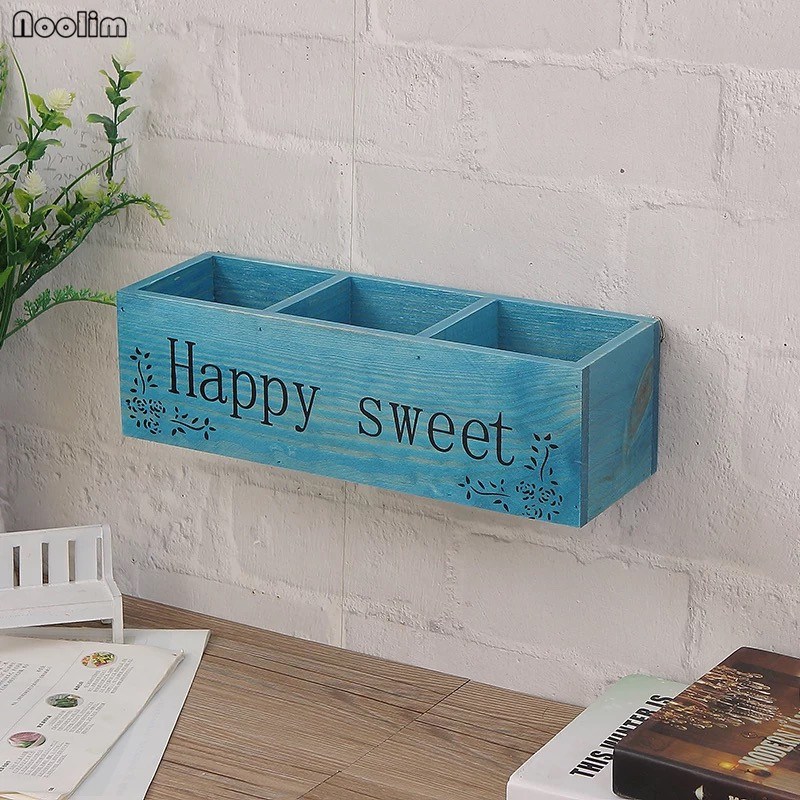 NOOLIM Retro Solid Wood TV Remote Control Storage Rack Sundries Storage Box Living Room Multi-grid Wall Hanging Wooden Holder: B