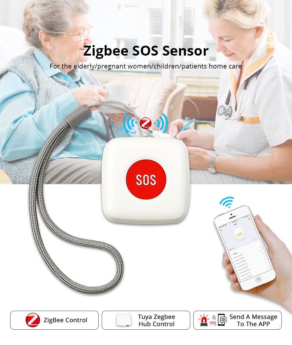 Tuya Zigbee Sos Knop Ouderen Persoon Noodhulp Knop Alarm Kinderen Paniekknop Zigbee