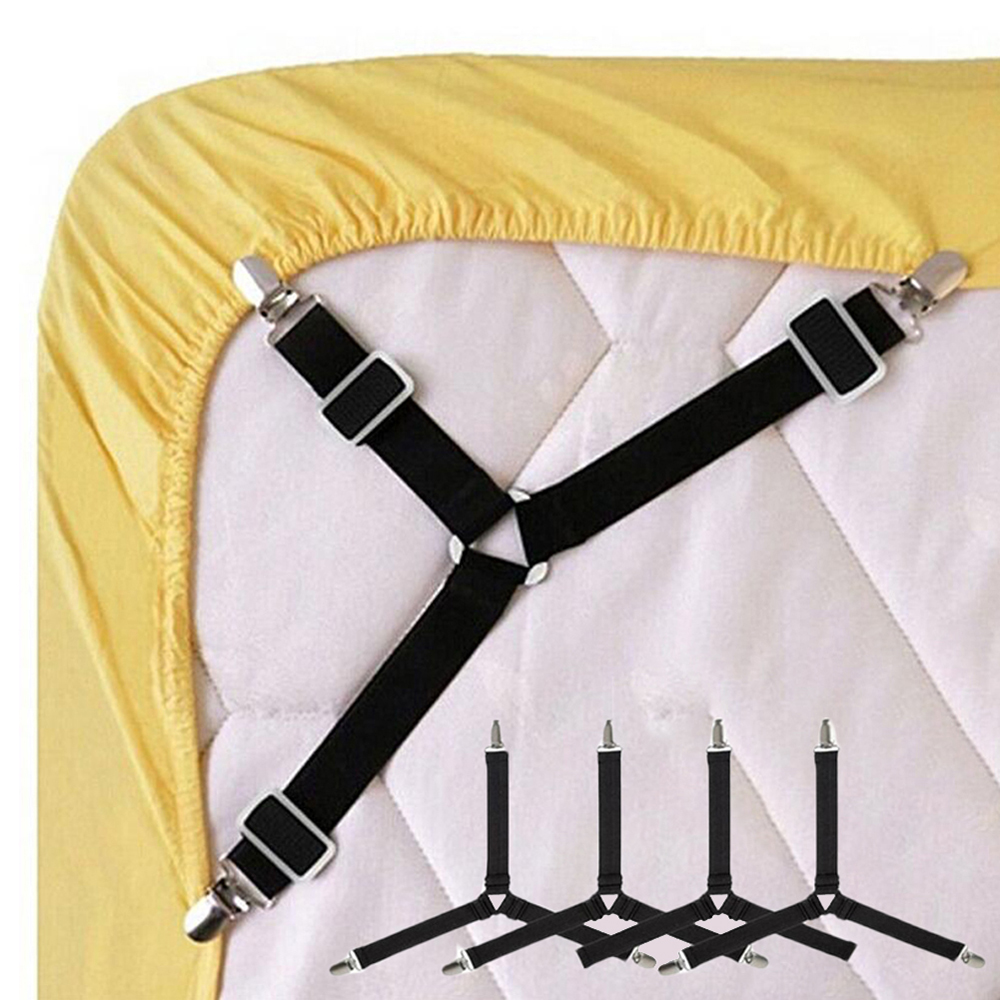 1/4PCS Stainless Steel Adjustable Elastic Triangle Bed Sheet Fasteners Mattress Cover Corner Holder Clip Fasteners Clothes Pegs