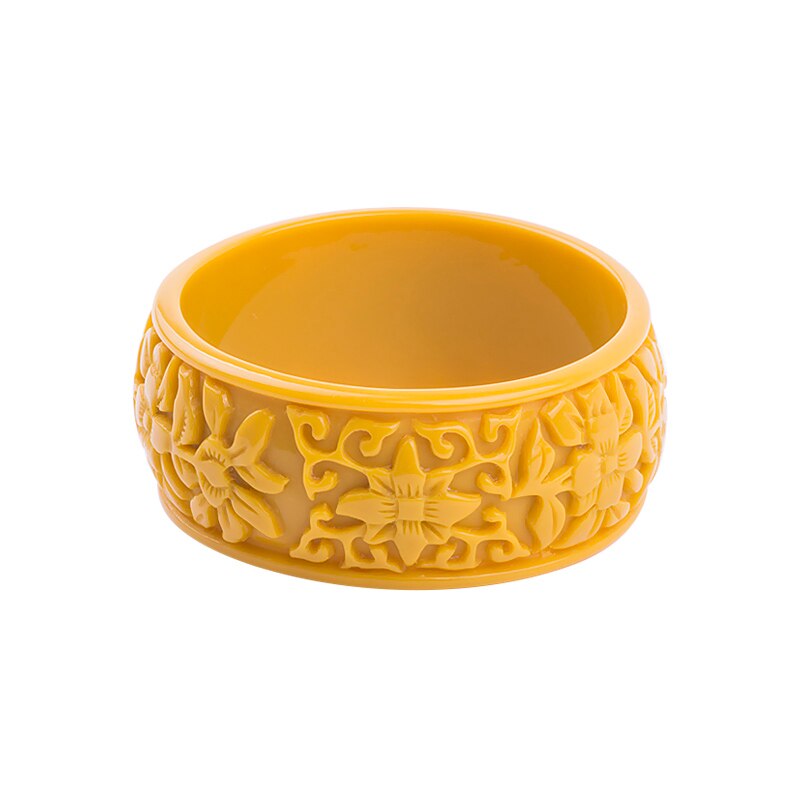 GuanLong-brazalete de resina acrílica para mujer, brazalete ancho con flor tallada, a la , para niñas, de joyería: COLOR ORO ROSADO