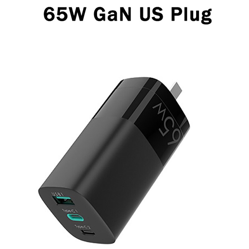 Portable 65W GaN Charger Fast Charging 4.0 QC3.0 Type C PD USB Charger For SAMSUNG S10 S20 Xiaomi iPad Macbook Laptop: US Black