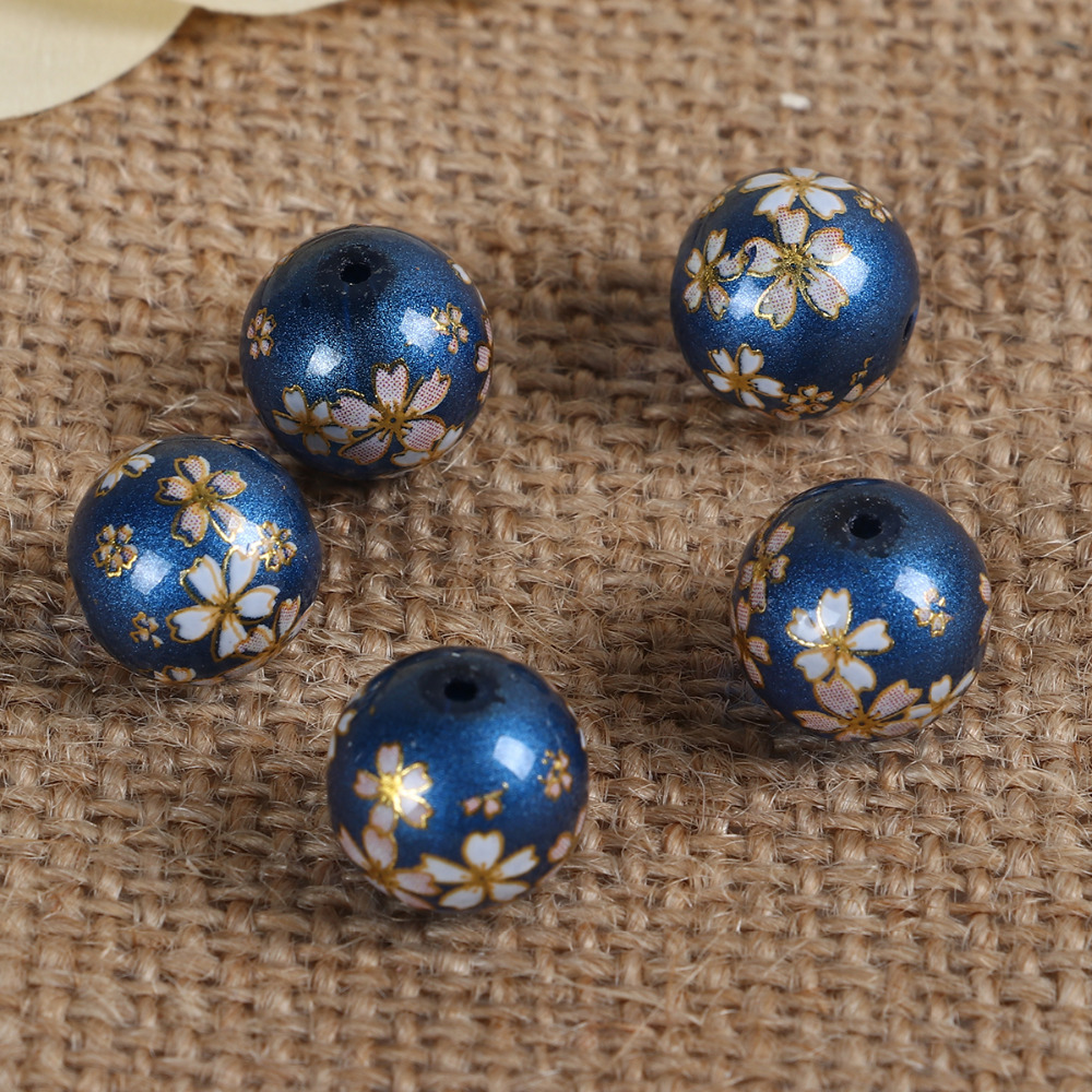 DoreenBeads – perles Tensha japonaises Vintage, perles rondes Sakura à motif de fleur, Imitation perle d'environ 12mm( 4/8 pouces) Dia 5 pièces
