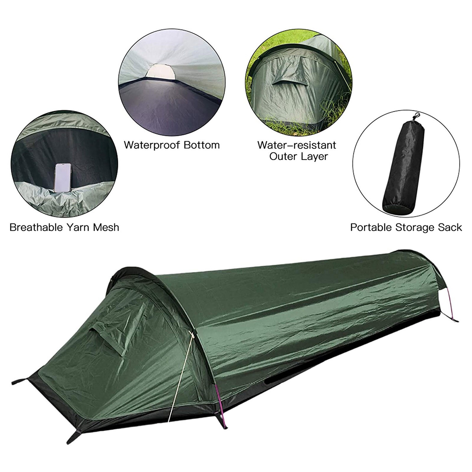 1 Person Camping Tent Ultralight Tent Backpacking Tent Outdoor Camping Sleeping Bag Tent Lightweight Single Person Bivvy BagTent