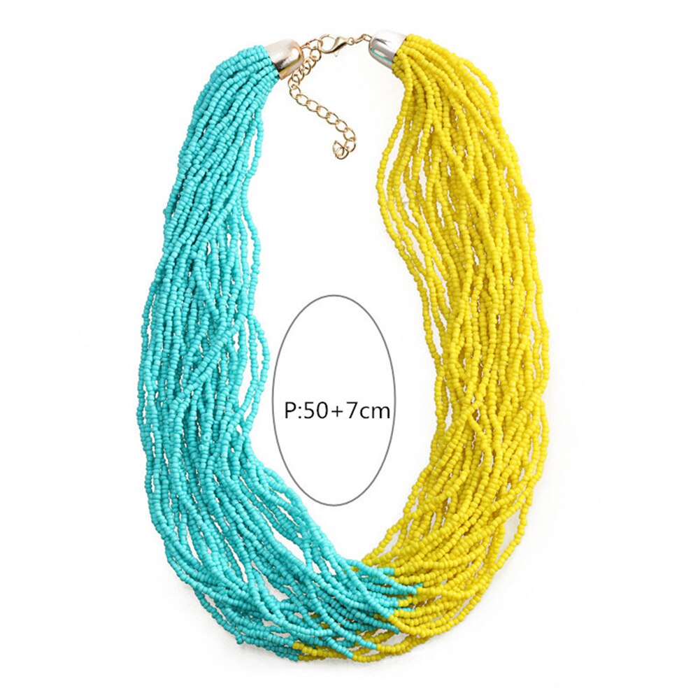 Bohemio de de estilo étnico multicapa para mujer, collar con cuentas de bloque de Color, declaración, joyería,