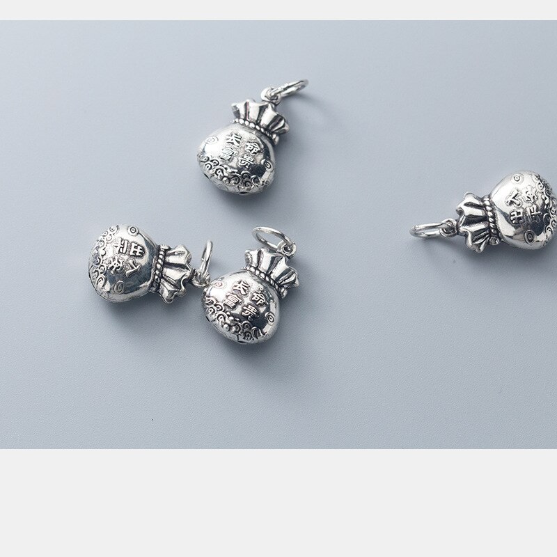 Clássico 925 prata esterlina sorte sacos de dinheiro encantos 20x13mm artesanal s925 pingentes de prata para homens diy jóias fazendo presente