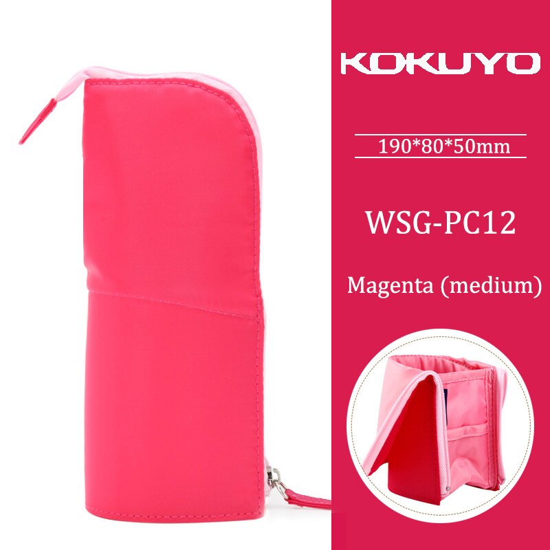KOKUYO Multifunctional Pencil Bag Large Capacity Deformable Stationery Bag Storage Can Be Vertical Pen Holder: M Magenta