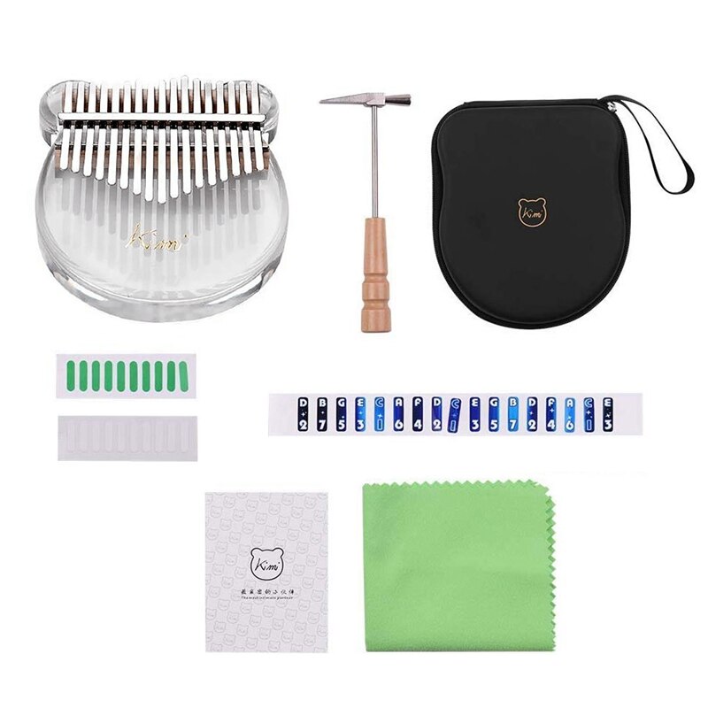 KIMI 17 Key Kalimba Acrylic Thumb Piano Transparent Keyboard Instrument with Tuner Hammer + Gig Bag + Sticks