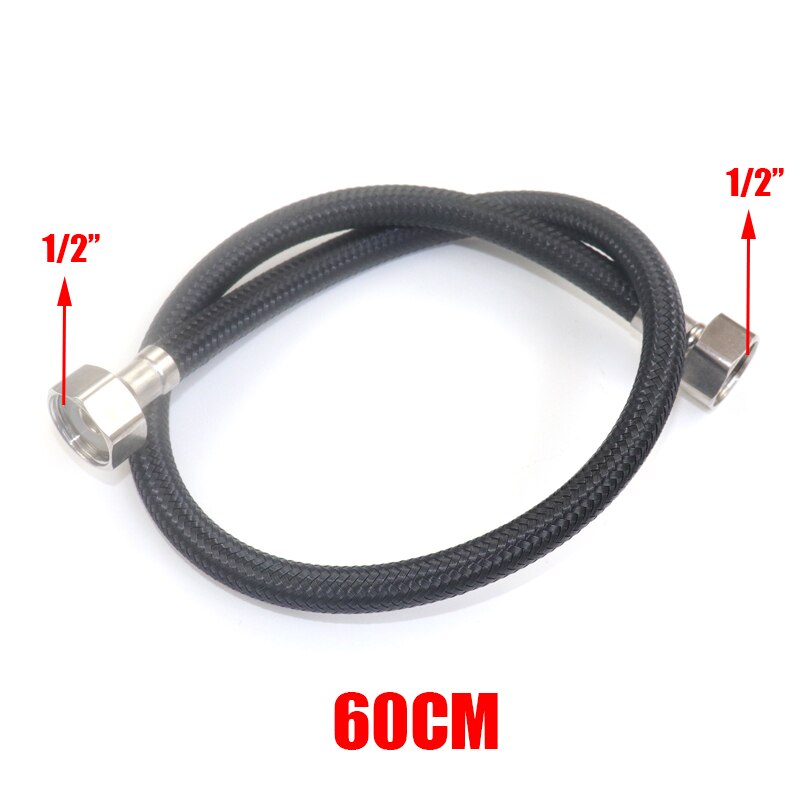 Bathroom Toilet Plumbing Hose Pipe Flexible Nylon Water Mangueira 1/2&quot; 3/8&quot; High Pressure Faucet Black Manguera Tap Accessories: 60CM
