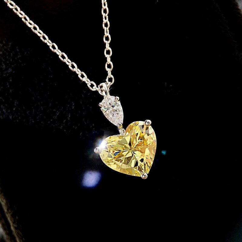 Pendentif coeur amour promesse 3t AAAAA cz en or blanc, collier de fiançailles, bijoux de pierres précieuses pour femmes: YELLOW