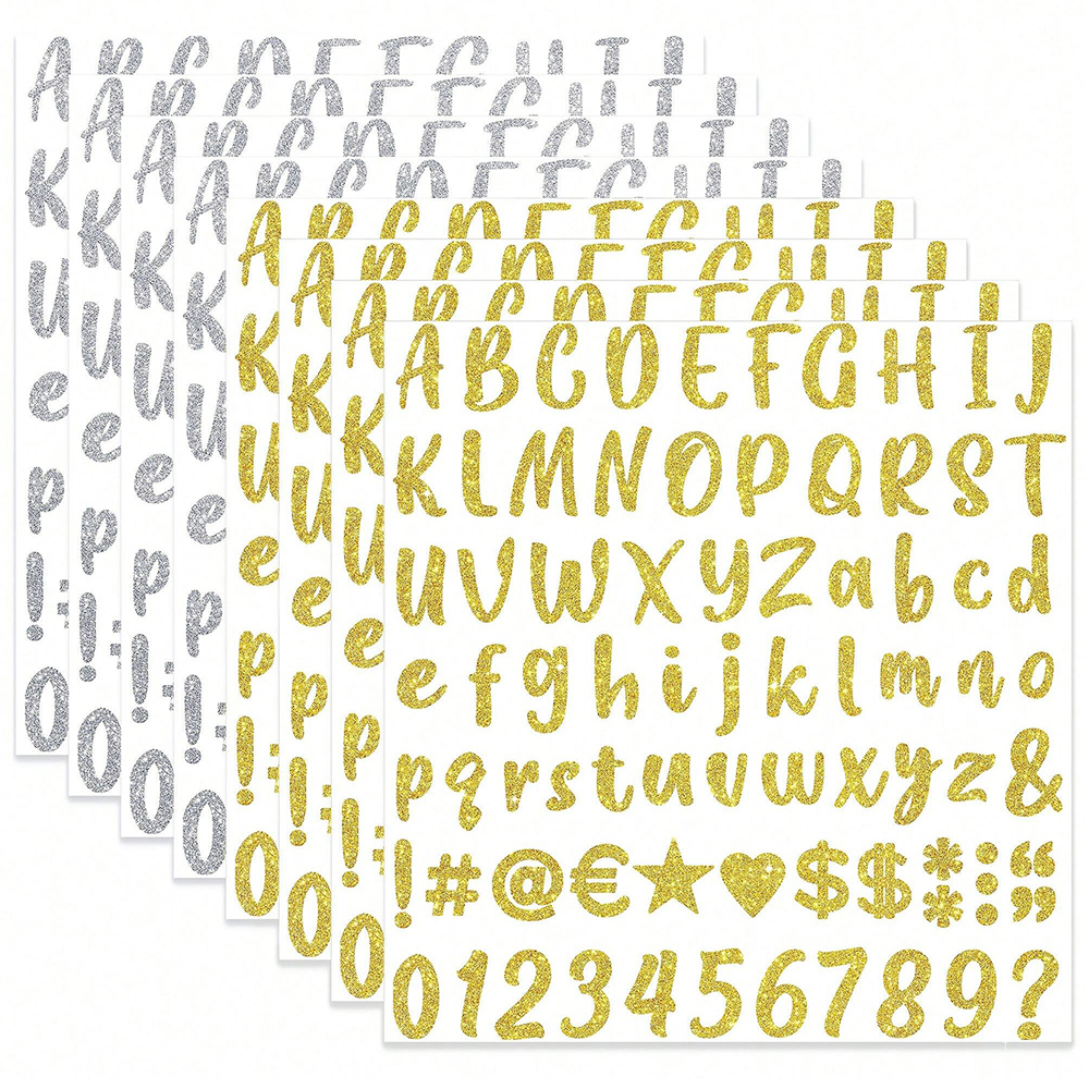 8 Vellen Glitter Letter Stickers Zelfklevende Glitter Alfabet Nummer Etiketten Stickers voor Scrapbook Waterflessen Ambachten Decor: DONKERGRIJS