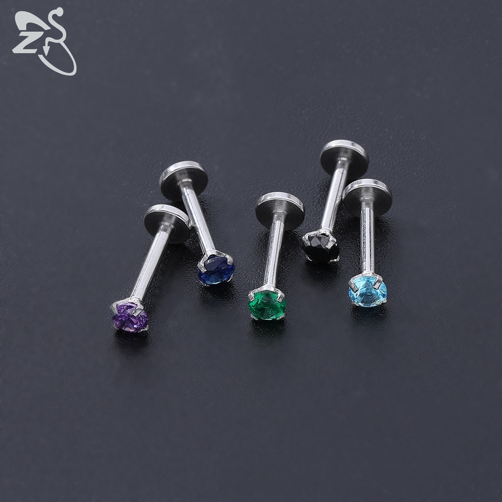 ZS 20 Pcs/lot 16G Crystal Zircon Labret Lip Rings Stainless Steel Internally Threaded Labret Piercings Unisex Cartilage Piercing