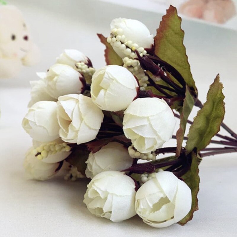 15 têtes de roses bractées simulation fleurs soie rose fleurs pour décoration maison mariage fête festival: Blanc