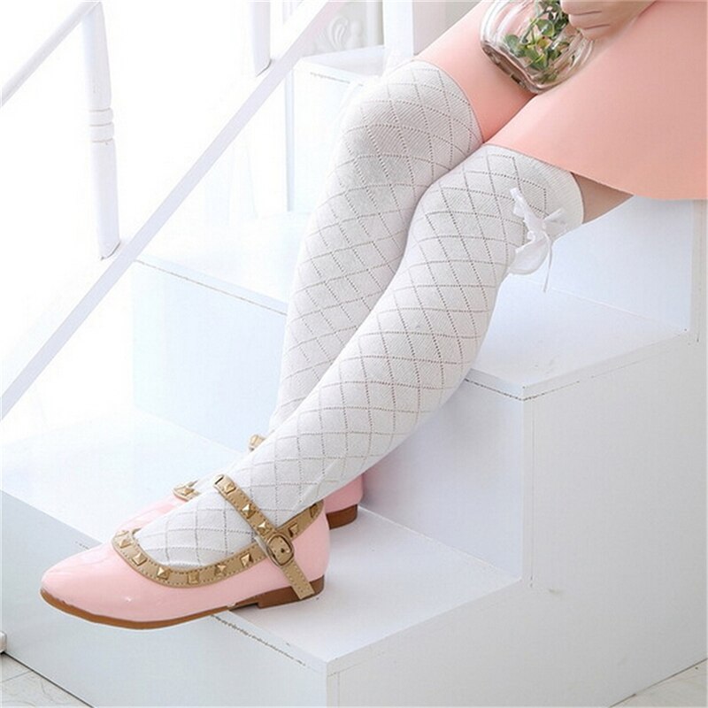 4 Colors Tights School High Knee Gridding Bow Stockings Girl Classic Cotton Stockings teen pantyhose girls tights for kids
