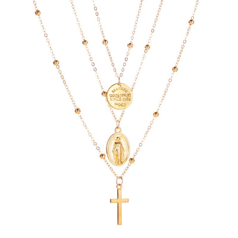 Halskæde til kvinder halskæde kæde vedhæng guld sølv guld smykker halskæder krucifiks kristen ornament bryllup valentines: Guld