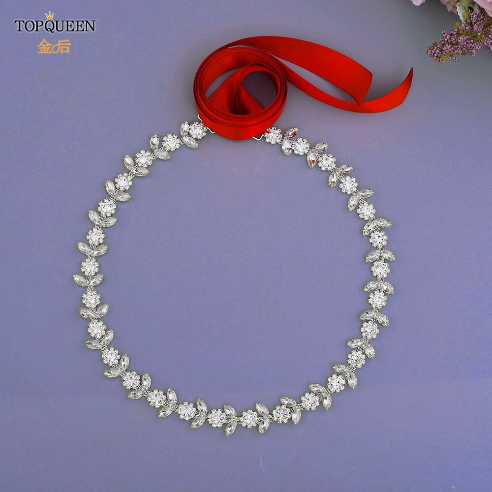 TOPQUEEN Luxus Strass Gürtel Hochzeit Gürtel Diamant Braut Gürtel Schärpe Hochzeit Zubehör Abend Party Band Gürtel Schärpe S440: Wein rot