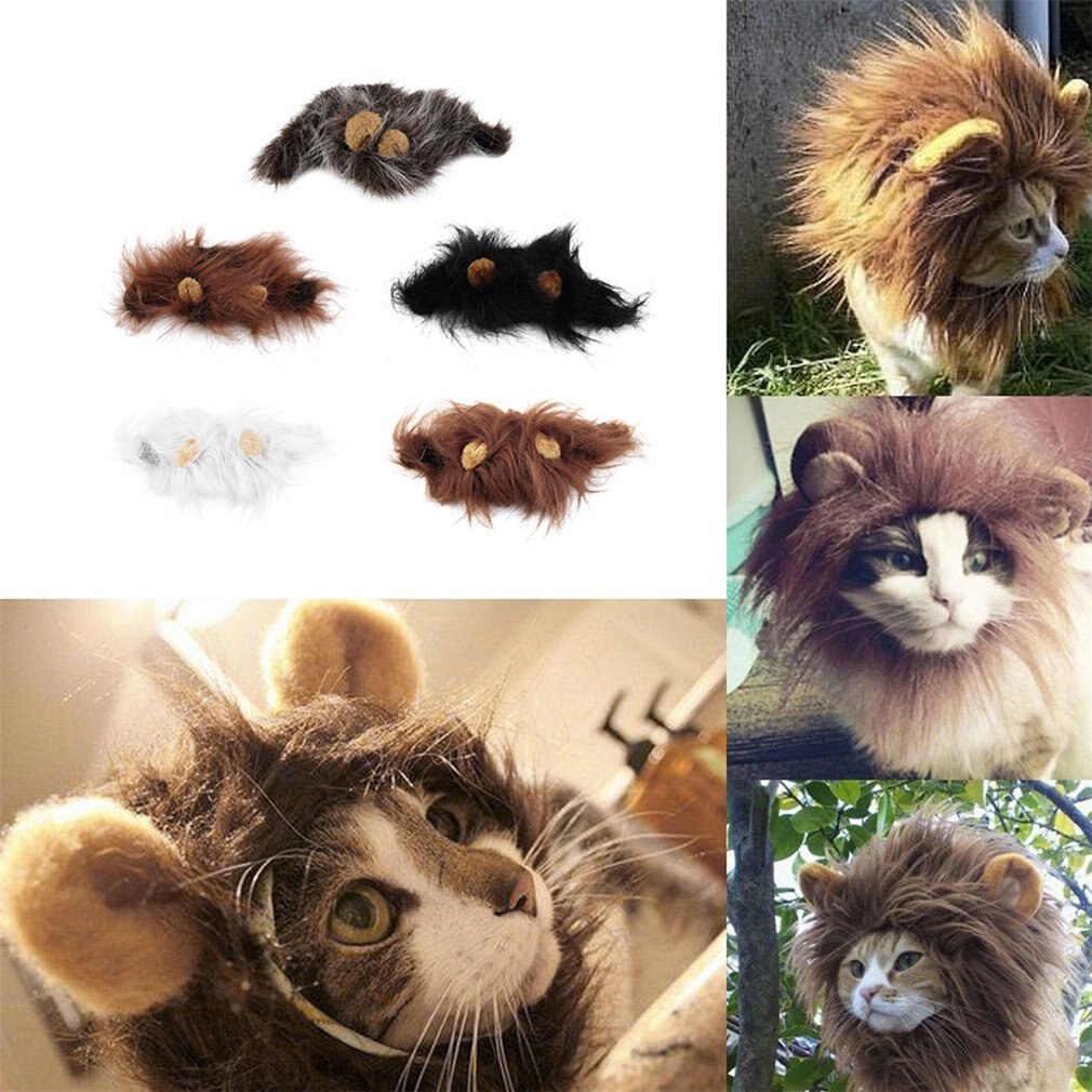 Chien de compagnie Costume Lions cheveux crinière oreilles perruque pour chat Halloween fête de noël habiller Costume avec oreille vêtements pour animaux de compagnie chat déguisement