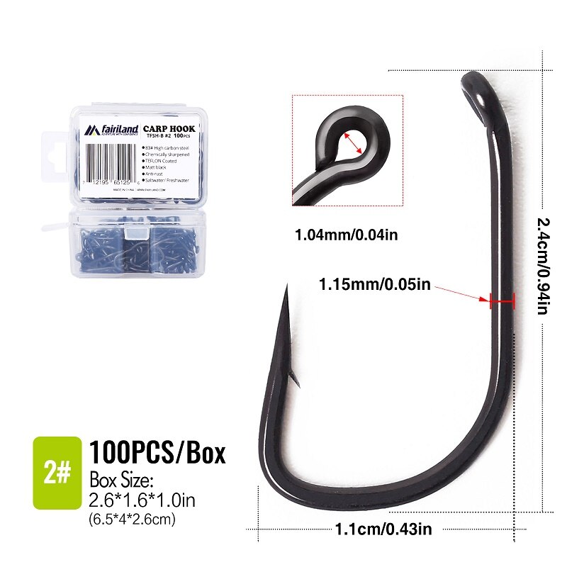 100Pcs/lot barbed fishing hooks TFSH-B fishhooks 2# 4# 6# 8# 10# Black TEFLON Coated high carbon steel Carp Fishing Hook 50 PCS: TFSH-B 2 100 PCS